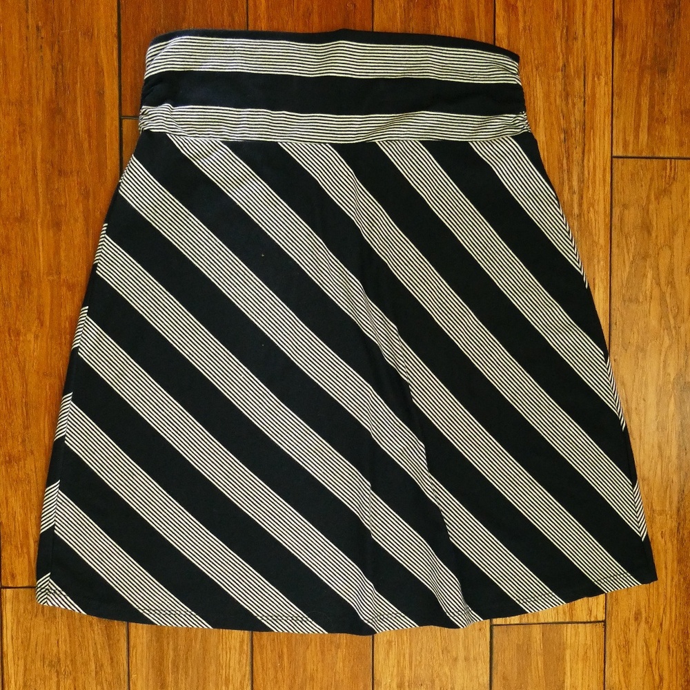 Blue and white striped skirt